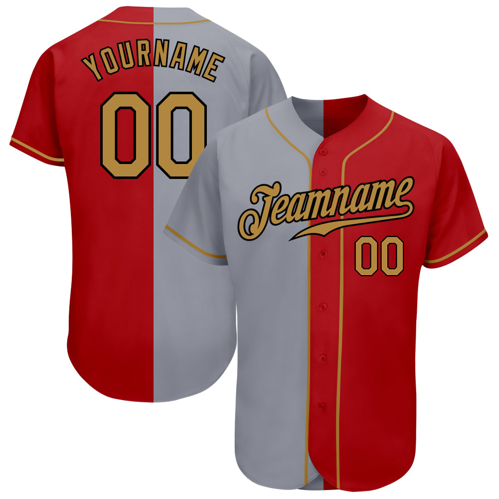 Custom Red Old Gold-Gray Authentic Split Fashion Baseball Jersey