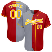 Load image into Gallery viewer, Custom Red Gold-Gray Authentic Split Fashion Baseball Jersey
