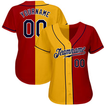 Load image into Gallery viewer, Custom Red Navy-Yellow Authentic Split Fashion Baseball Jersey
