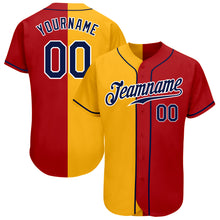 Load image into Gallery viewer, Custom Red Navy-Yellow Authentic Split Fashion Baseball Jersey
