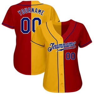 Custom Red Royal-Yellow Authentic Split Fashion Baseball Jersey