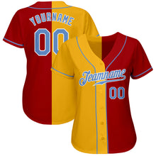Load image into Gallery viewer, Custom Red Light Blue-Yellow Authentic Split Fashion Baseball Jersey
