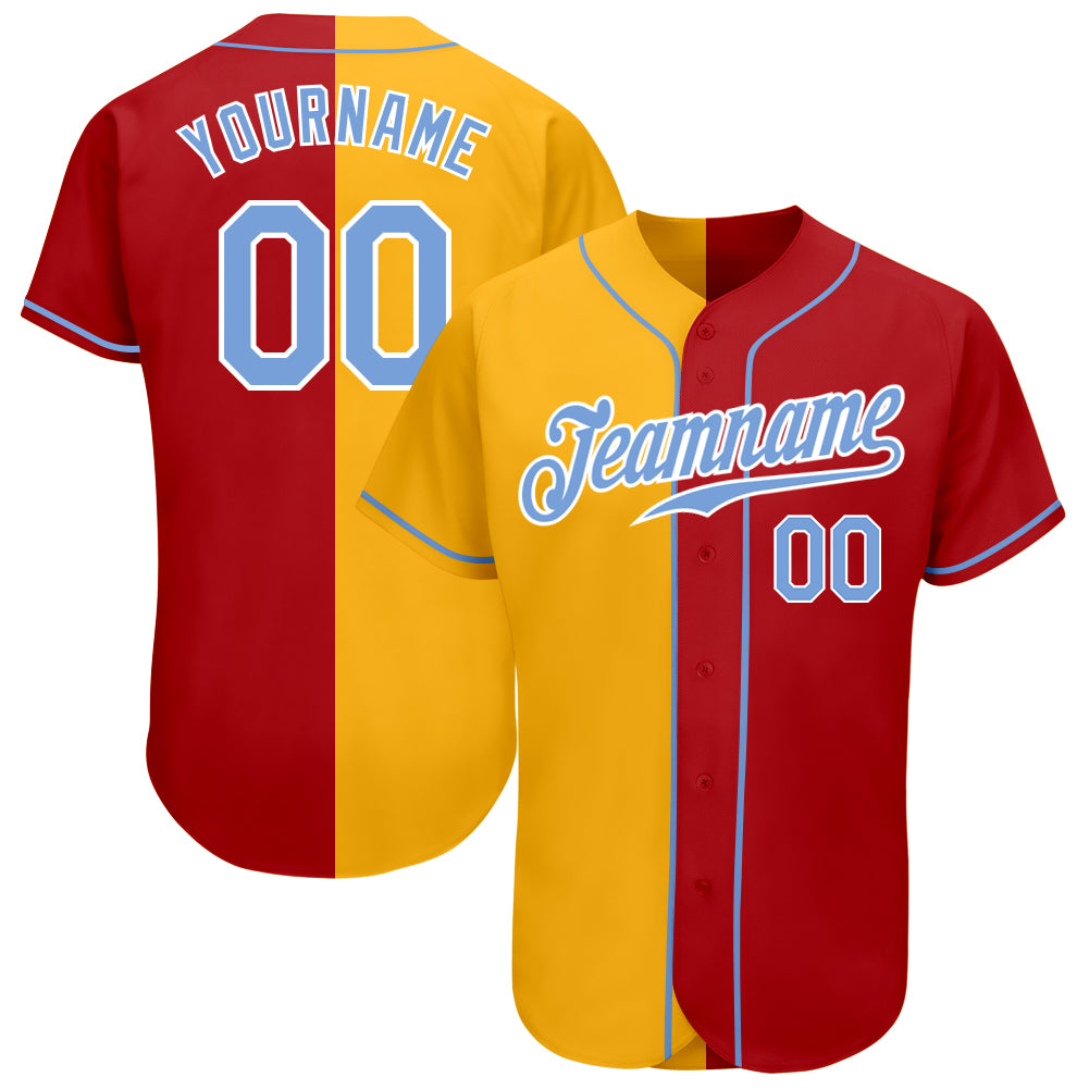 Custom Red Light Blue-Yellow Authentic Split Fashion Baseball Jersey