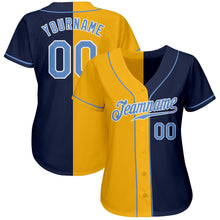 Load image into Gallery viewer, Custom Navy Light Blue-Yellow Authentic Split Fashion Baseball Jersey
