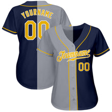 Load image into Gallery viewer, Custom Navy Gold-Gray Authentic Split Fashion Baseball Jersey

