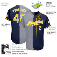 Load image into Gallery viewer, Custom Navy Gold-Gray Authentic Split Fashion Baseball Jersey
