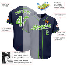 Load image into Gallery viewer, Custom Navy Neon Green-Gray Authentic Split Fashion Baseball Jersey
