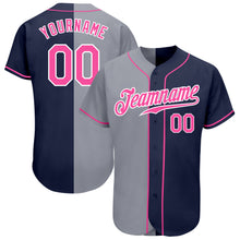 Laden Sie das Bild in den Galerie-Viewer, Custom Navy Pink-Gray Authentic Split Fashion Baseball Jersey
