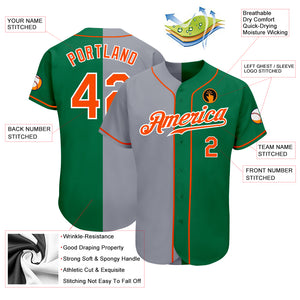 Custom Kelly Green Orange-Gray Authentic Split Fashion Baseball Jersey