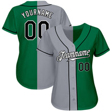 Load image into Gallery viewer, Custom Kelly Green Black-Gray Authentic Split Fashion Baseball Jersey
