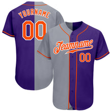 Load image into Gallery viewer, Custom Purple Orange-Gray Authentic Split Fashion Baseball Jersey
