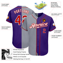 Load image into Gallery viewer, Custom Purple Red-Gray Authentic Split Fashion Baseball Jersey
