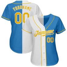 Load image into Gallery viewer, Custom Powder Blue Gold-White Authentic Split Fashion Baseball Jersey
