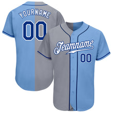 Load image into Gallery viewer, Custom Light Blue Royal-Gray Authentic Split Fashion Baseball Jersey
