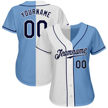Load image into Gallery viewer, Custom Light Blue Navy-White Authentic Split Fashion Baseball Jersey
