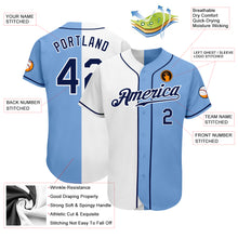 Load image into Gallery viewer, Custom Light Blue Navy-White Authentic Split Fashion Baseball Jersey
