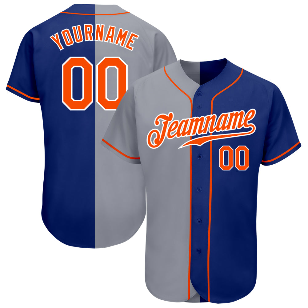 Custom Royal Orange-Gray Authentic Split Fashion Baseball Jersey