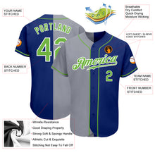 Load image into Gallery viewer, Custom Royal Neon Green-Gray Authentic Split Fashion Baseball Jersey
