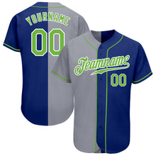 Load image into Gallery viewer, Custom Royal Neon Green-Gray Authentic Split Fashion Baseball Jersey
