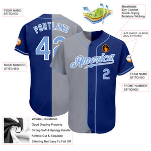 Custom Royal Light Blue-Gray Authentic Split Fashion Baseball Jersey