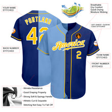 Laden Sie das Bild in den Galerie-Viewer, Custom Royal Gold-Light Blue Authentic Split Fashion Baseball Jersey
