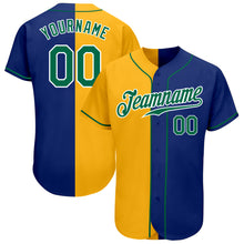 Load image into Gallery viewer, Custom Royal Kelly Green-Yellow Authentic Split Fashion Baseball Jersey
