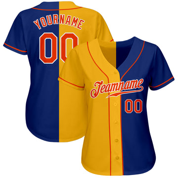 Custom Royal Orange-Yellow Authentic Split Fashion Baseball Jersey