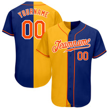 Laden Sie das Bild in den Galerie-Viewer, Custom Royal Orange-Yellow Authentic Split Fashion Baseball Jersey
