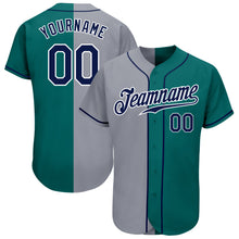 Load image into Gallery viewer, Custom Teal Navy-Gray Authentic Split Fashion Baseball Jersey

