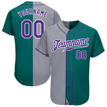 Load image into Gallery viewer, Custom Teal Purple-Gray Authentic Split Fashion Baseball Jersey
