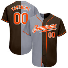 Laden Sie das Bild in den Galerie-Viewer, Custom Brown Orange-Gray Authentic Split Fashion Baseball Jersey

