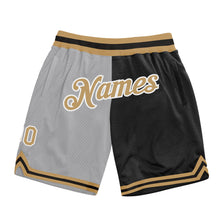 Загрузить изображение в средство просмотра галереи, Custom Gray Old Gold-Black Authentic Throwback Split Fashion Basketball Shorts
