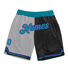 Load image into Gallery viewer, Custom Gray Teal-Black Authentic Throwback Split Fashion Basketball Shorts
