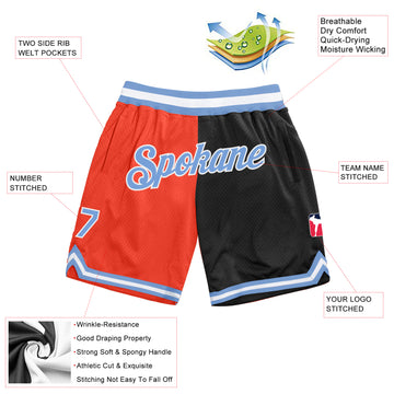 Custom Orange Light Blue-Black Authentic Throwback Split Fashion Basketball Shorts