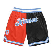 Load image into Gallery viewer, Custom Orange Light Blue-Black Authentic Throwback Split Fashion Basketball Shorts
