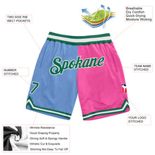 Загрузить изображение в средство просмотра галереи, Custom Light Blue Kelly Green-Pink Authentic Throwback Split Fashion Basketball Shorts

