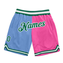 Загрузить изображение в средство просмотра галереи, Custom Light Blue Kelly Green-Pink Authentic Throwback Split Fashion Basketball Shorts
