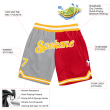 Load image into Gallery viewer, Custom Gray Gold-Red Authentic Throwback Split Fashion Basketball Shorts
