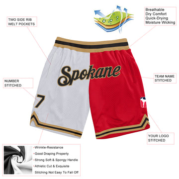 Custom White Black-Red Authentic Throwback Split Fashion Basketball Shorts