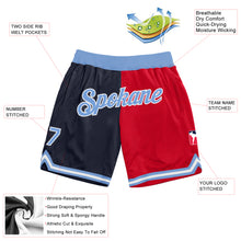 Laden Sie das Bild in den Galerie-Viewer, Custom Navy Light Blue-Red Authentic Throwback Split Fashion Basketball Shorts
