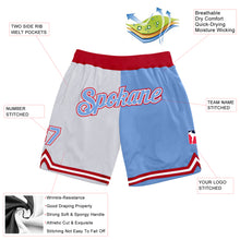 Load image into Gallery viewer, Custom White Light Blue-Red Authentic Throwback Split Fashion Basketball Shorts
