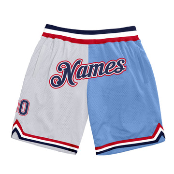 Custom White Navy-Light Blue Authentic Throwback Split Fashion Basketball Shorts