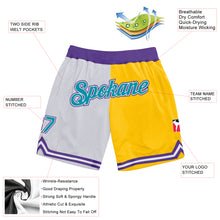 Laden Sie das Bild in den Galerie-Viewer, Custom White Teal-Gold Authentic Throwback Split Fashion Basketball Shorts
