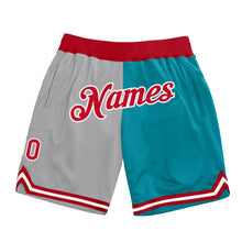 Load image into Gallery viewer, Custom Gray Red-Teal Authentic Throwback Split Fashion Basketball Shorts
