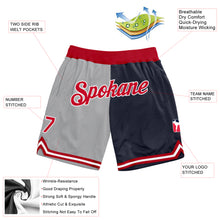 Laden Sie das Bild in den Galerie-Viewer, Custom Gray Red-Navy Authentic Throwback Split Fashion Basketball Shorts
