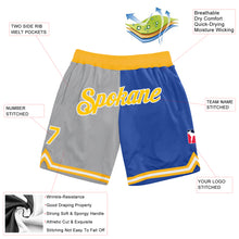 Load image into Gallery viewer, Custom Gray Gold-Blue Authentic Throwback Split Fashion Basketball Shorts
