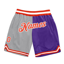 Load image into Gallery viewer, Custom Gray Orange-Purple Authentic Throwback Split Fashion Basketball Shorts
