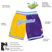 Load image into Gallery viewer, Custom Gold Light Blue-Purple Authentic Throwback Split Fashion Basketball Shorts
