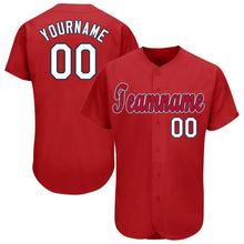 Load image into Gallery viewer, Custom Red White-Navy Baseball Jersey
