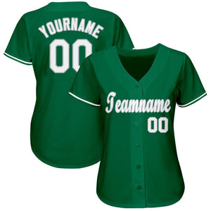 Custom Kelly Green White-Gray Baseball Jersey